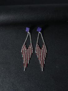 1 Pair New Personalized US Independence Day Tassel Pendant Earrings Embedded With Rhinestones, Simple & Fashionable Women Daily Jewelry