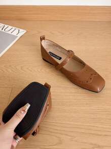 Retro Mary Jane Shoes, Square Toe Shallow Soft Flat Women Shoes, French Style Suitable With Dresses, Plus Size 41-43