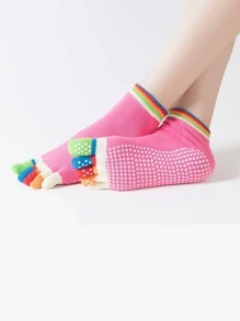 1 par de calcetines de yoga de dedo separado, con punta y talón abiertos, profesionales, con atmósfera difuminada para mujeres que practican yoga avanzado, calcetines de dedo altamente atractivos