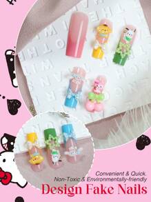 Sanrio Sanrio Sanrio Hello Kitty 24PCS Press On Nails Long Square Press On Nails Multi Colored French Cute MYMELODY CINNAMOROLL POCHACCO And POMPOMPURIN 3D With Heart Pearls, Star Pearls, Bows, Cherry Ice Cream, And Donuts Design Nail Kit Contain 1pc Jelly Glue And 1pc Nail File ,Hello Kitty Nails For Women And Girls Daily Life And Party Use