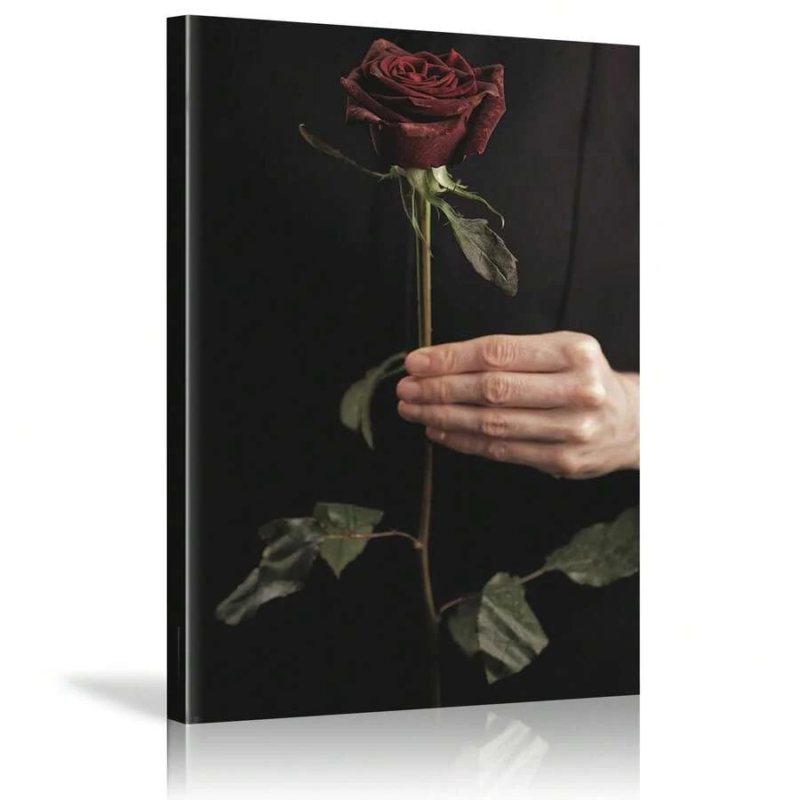 1pcs Framed Rustic Vintage Crimson Rose Floral Plant Canvas Art Painting Print Poster Suitable For Contemporary Living Room Bathroom Bedroom Hotel Apartment B&B Corridor Studio Bedside Classroom Home Office Wall Decoration Ready To Hang - Multicolor - View 1
