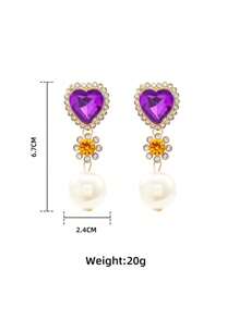 Pendientes de aro con forma de corazón con Rhinestones y perlas falsas, un accesorio de lujo elegante para mujer. Pendientes de Charm francés, accesorios de fiesta y diarios para damas, joyería de moda, regalos para mejores amigas