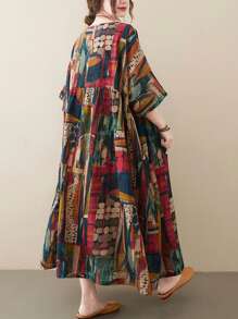 Damskie sukienki plus-size, topy, sukienki na co dzień, letnia sukienka z okrągłym dekoltem i luźnym nadrukiem na 2025 rok, swobodna, świąteczna, boho, plażowa sukienka, swobodny nadruk