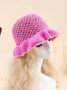 1 szt. damski kapelusz typu bucket hat, styl Y2K, swobodny, uroczy, wydrążony, oddychający kapelusz przeciwsłoneczny, ręcznie tkany, wielokolorowy, dekoracyjny patchwork, modny dodatek do stroju na co dzień/na zewnątrz