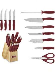 Juego de cuchillos de bloque de 12 piezas, juego de cuchillos con cuchillas de acero para corte preciso, ligero, acero inoxidable, duradero y apto para lavaplatos, C77SSW-12P