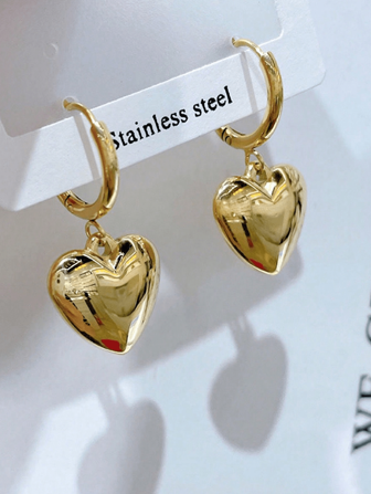 2pcs 18K Gold Plated Stainless Steel Heart Shaped Earrings