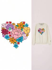 1pc Red Heart Flower Patch, Polyester Fabric Embroidery Applique, Versatile For Clothing, Shoes, Accessories - Multicolor - View 7