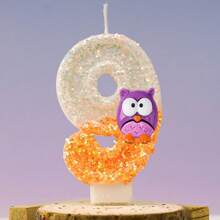 قطعة واحدة من شمعات أرقام 0-9 بتصميم البومة البنفسجية لديكور كعكة عيد الميلاد، تجربة جو احتفالي ملائمة لاحتفالات عيد الميلاد والزفاف وذكرى السنوية لكل من الأطفال والبالغين