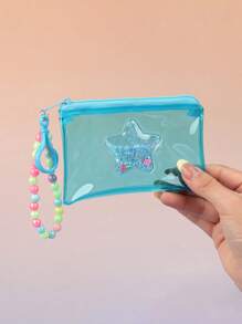 1 pieza Monedero transparente de PVC de moda para niñas, bolsa pequeña con diseño de estrellas brillantes de colores, bolsa con cremallera con dije de cuentas de colores - Multicolor - Ver 9