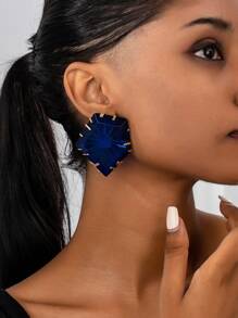 1 Pair Geometric Pattern Resin Stud Earrings For Women, Fashionable And Versatile - Blue - View 3