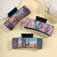 动漫风格仙人掌发爪夹 | PU 皮革波西米亚风发饰 | 时尚发夹仙人掌发爪夹适合浓密的头发 |“卡哇伊仙人掌发夹 | 艺术 PU 皮革爪 | 动漫女孩发饰”