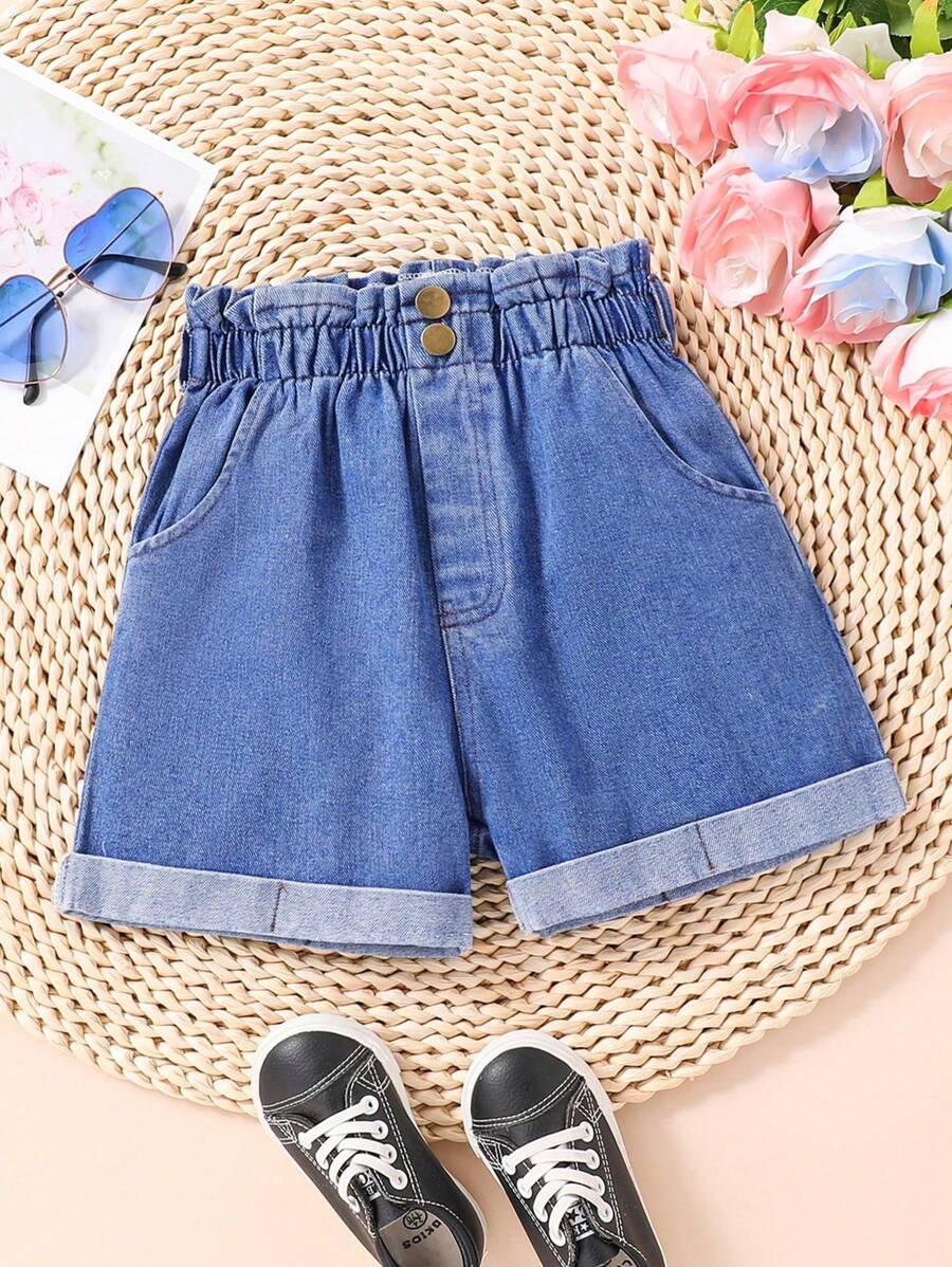 Tween Girls' Summer Casual Washed Denim Shorts - Blue - View 1