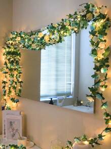 1pc 24LED 2.4M Blue+White Small Rose Vine String Light, For Balcony, Window, Bedroom, Dining Room, Garden Decor, Desktop, Romantic Decoration, All Seasons
