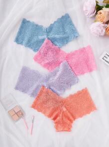 4 件套女士蕾丝边性感比基尼内裤 - 彩色 - 查看 4