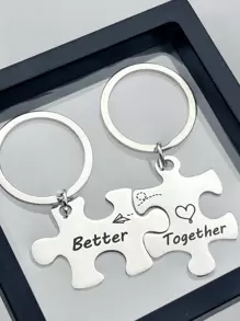 Set de 2 llaveros de pareja de acero inoxidable con frase grabada "Better Together" para mujer y hombre, regalo para novia, novio, esposa, esposo, cumpleaños, San Valentín, Navidad, accesorios para coche, bolso, escuela, gótico, Y2K, Halloween, Día del Maestro