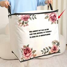 花朵和字母图案可折叠收纳盒，大容量收纳袋，适用于毯子、被子和衣服，无纺布，强力拉链，非常适合家庭整理 - 紅色 - 查看 2