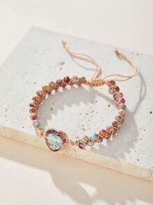 1PC Boho Natural Emperor Stone Love Bracelet With Adjustable Double Layer Winding Bracelet