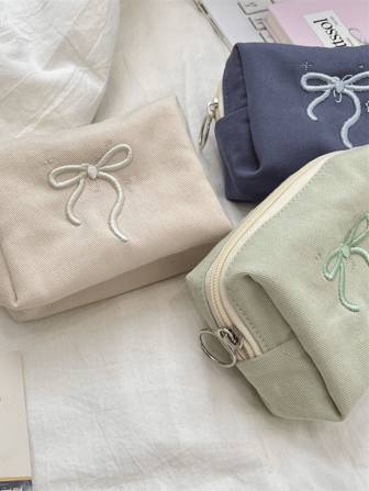 1pc Makeup Bag Solid Color Bow Three-Dimensional Makeup Bag Cosmetic Bag Waterproof,Lipstick Pack,Women Bags For Make Up , Small Bag Storage Makeup Case,Travelling Bags For Ladies,Pencil Case Daily Big Large Capacity Makeup Brushes Holder Travel Toiletry Bag Organizer Make Up Bag, Pencil Pouch