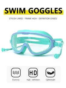 1 件套防雾防水硅胶耳塞和泳镜套装，糖果色男女游泳镜，适合游泳训练和休闲，节日礼物，沙滩必需品，沙滩配件，泳池浮板 - 彩色 - 查看 12