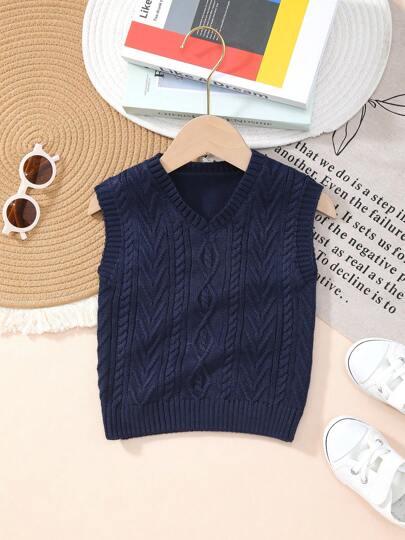 Infant Boy's Solid Color Cable Knit Vest Sweater, Spring/Summer, Collegiate Style