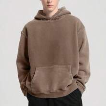 FAIABLE Mens Hoodies Oversized Unisex Wash Hoodie Heavyweight Fleece Vintage Cotton Sweatshirt Men Women Streetwear - 深棕色 - 查看 2