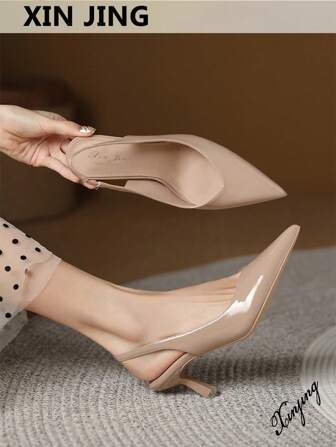 Xin Jing Shoes 2025秋冬季时尚百搭高跟女鞋，女士无后跟套脚高跟鞋，适合通勤和婚礼场合，优雅，猫跟，尖头跟