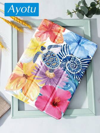 Ayotu 夏日花朵保护套兼容 iPad 10.2 英寸 2021/2020 iPad 第 9/8 代，兼容三星 Galaxy Tab A8 10.5 英寸 2022，标签保护套，带笔架，支持自动睡眠/唤醒盖