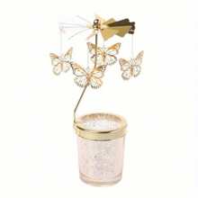 Golden Candlesticks Rotating Romantic Rotation Spinning Carrousel Tea Light Candle Holder Dinner Wedding Bar Party Butterfly Gifts Birthday Graduation