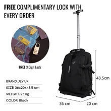 JLY Versatile Rolling Travel Backpack | Lightweight, Durable Nylon, Splash-Resistant | 2-In-1 Design For Carry-On & Daily Use | Includes Free Security Lock (Black) - Black - View 5