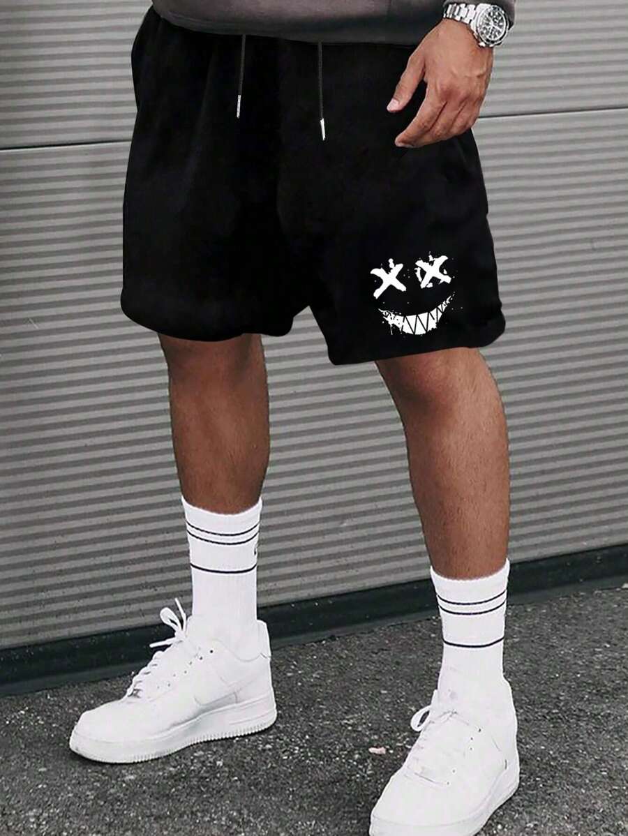 大码 1XL-6XL 男士休闲短裤，夏季舒适短裤，时尚印花抽绳及膝长裤