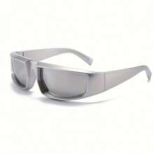 Unisex Futuristic Mirror Fashion Glasses Suitable For Parties, Featuring Y2K Wrap-Around Style.