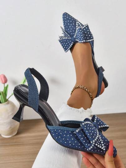 Sapatos femininos novos de salto alto com fivela de laço e strass, adequados para noite, festa, casamento, escritório e outras ocasiões, podem ser combinados com roupas femininas