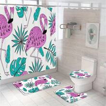 1 套火烈鸟主题浴室装饰，带 12 个挂钩的防水浴帘，防滑浴垫，U 型马桶座套，马桶盖套，浴室装饰，浴室隔断，房间装饰，女性情人节礼物生日男朋友女朋友 - 彩色 - 查看 8