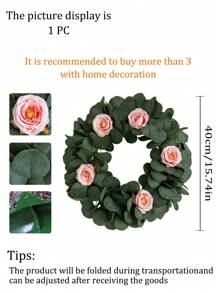 1 件 16 英寸人造桉树叶玫瑰环 | 多功能悬挂植物适用于春季家居装饰、门廊、农舍、户外庭院、节日派对、婚礼装饰、餐桌装饰、餐桌中心装饰、桌藤、蜡烛花环、宴会、约会、派对、婚礼 - 彩色 - 查看 16
