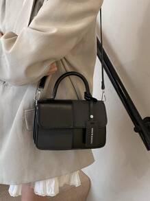 Women's Square Handbag, Bicolor Plaid Patchwork Design, Fashionable Elegant Minimalist, Suitable For Shoulder & Crossbody Wear, Coffee Color