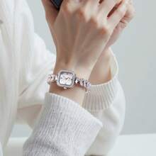 1 Piece Of Ladies' Watch, Fully Diamond-Set, Lightweight Luxury Bracelet Watch, Square And Compact Mermaid Quartz Wristwatch, Suitable For Parties, Gatherings, And Daily Use