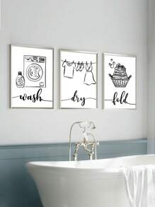 3 件/套洗衣主题帆布墙面艺术印刷品，现代农舍风格海报，简约家居装饰，时尚洗涤和干燥折叠壁挂，非常适合春季和冬季家居装饰，无框 - 彩色 - 查看 2