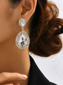 2 件时尚夸张水滴满水钻耳环，优雅复古金属几何耳环，适合婚礼派对