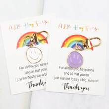 7 件可爱个性化欢乐钥匙扣，带彩虹拥抱感谢卡，小号，适用于钱包、背包和派对用品，日常配饰，派对必备小号，适合开学、教师答谢周、感恩节、母亲节，汽车配饰，包包饰物，哥特式 Y2k 圣诞礼物创意 - 彩色 - 查看 5