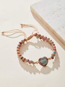 1PC Boho Natural Emperor Stone Love Bracelet With Adjustable Double Layer Winding Bracelet