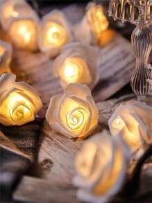 1pc 10/20 Lights 1.5/3 Meters Rose Flower String Lights, Romantic Fairy Lights For Room Decor, Birthday Party, Wedding, Proposal, Valentine's Day Gift - White - View 4