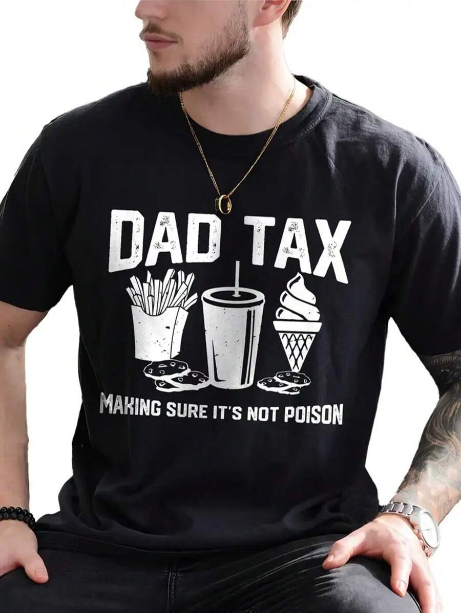 1 Dad Tax Shirt, Make Sure It Is Not Poison Figure Pattern Printed T-Shirt, Funny Dad Crazy Shirt, Cool Dad Comfortable Fabric Graphic T-Shirt, Funny Best Dad Husband T-Shirt, Father'S Day Gift Shirt, Men'S Clothing, Cotton Fabric T-Shirt,Father's Day Gifts - 黑色 - 查看 1