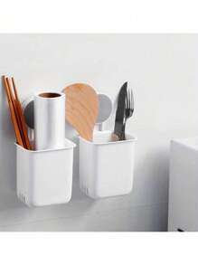 1pc Wall Mounted Storage Box, Bathroom Wall Mounted Toothbrush Holder, Electric Toothbrush, Toothpaste, Razor Self-Adhesive Storage Box, Multifunctional Kitchen Utensil Storage Box, Bathroom Accessories, Kitchen Accessories