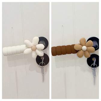 zootime 1pc Nursery Beige Brown Floral Decorative Door Knob Covers, Minimalist INS Style Thick Shockproof Wall-Protecting Door Lock Set, Suitable For Bedroom, Living Room, Baby Room, Garden