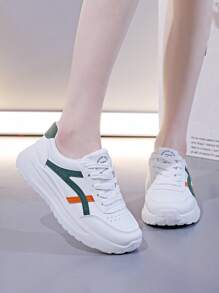 1 Pair Women's Sports Style Platform Sneakers, Multi-Color Patchwork Low-Top Casual Comfortable Shoes