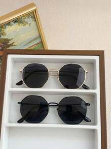 2pcs Polygon Metal Women Fashion Glasses For Summer Beach Vacation, Outdoor, Travel