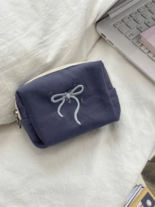 1个纯色蝴蝶结化妆包，防水，可装口红，女士化妆包，迷你化妆盒，女士旅行包，铅笔盒，大容量化妆刷收纳包，旅行洗漱包