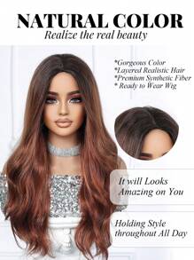 Comfortable, Natural And Stylish 24-Inch Women's Wig With Gradient Gradient Medium Split Long Curly Hair Synthetic Heat Resistant Fiber Perfect For Holiday Travel Family Party Role-Play Everyday Wear