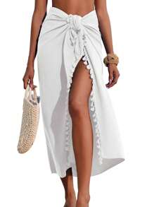 Sarong Wraps For Women Long Beach Swimsuit Cover Up Swimwear Pareo With Tassels Bikini Skirt Coverup For Bathing Suit
