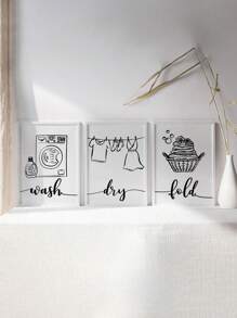 3 件/套洗衣主题帆布墙面艺术印刷品，现代农舍风格海报，简约家居装饰，时尚洗涤和干燥折叠壁挂，非常适合春季和冬季家居装饰，无框 - 彩色 - 查看 9